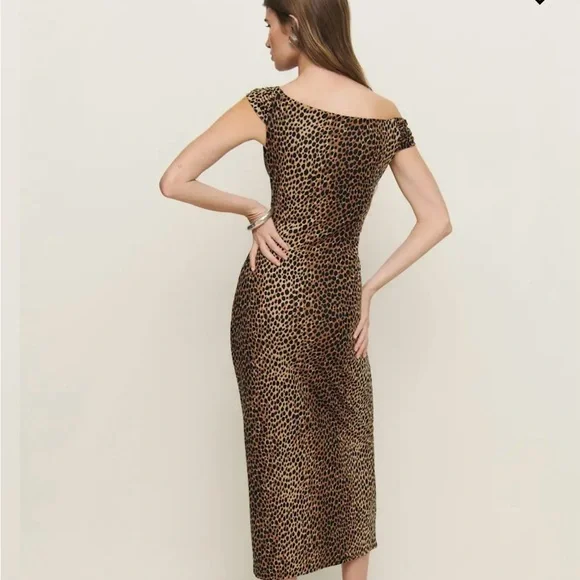 Reformation Animal Print Off-Shoulder Midi Dress - Picture 2 of 3